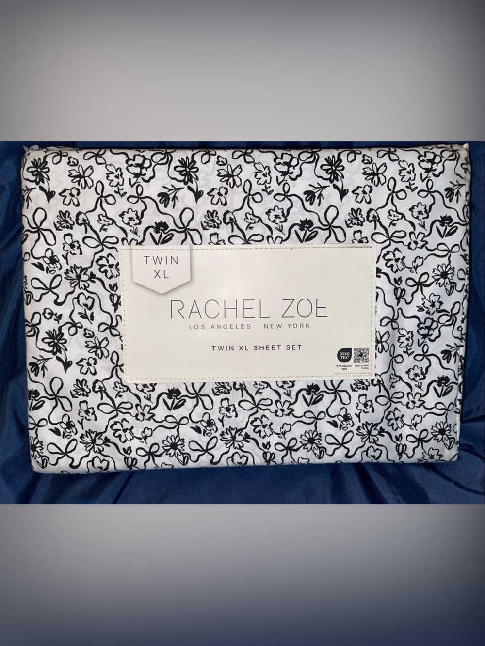 Rachel Zoe Black and White Floral Twin XL Sheet Set